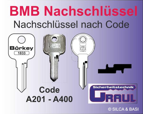 Nachschlüssel BMB-4 für Möbelzylinder Code A201 - A400